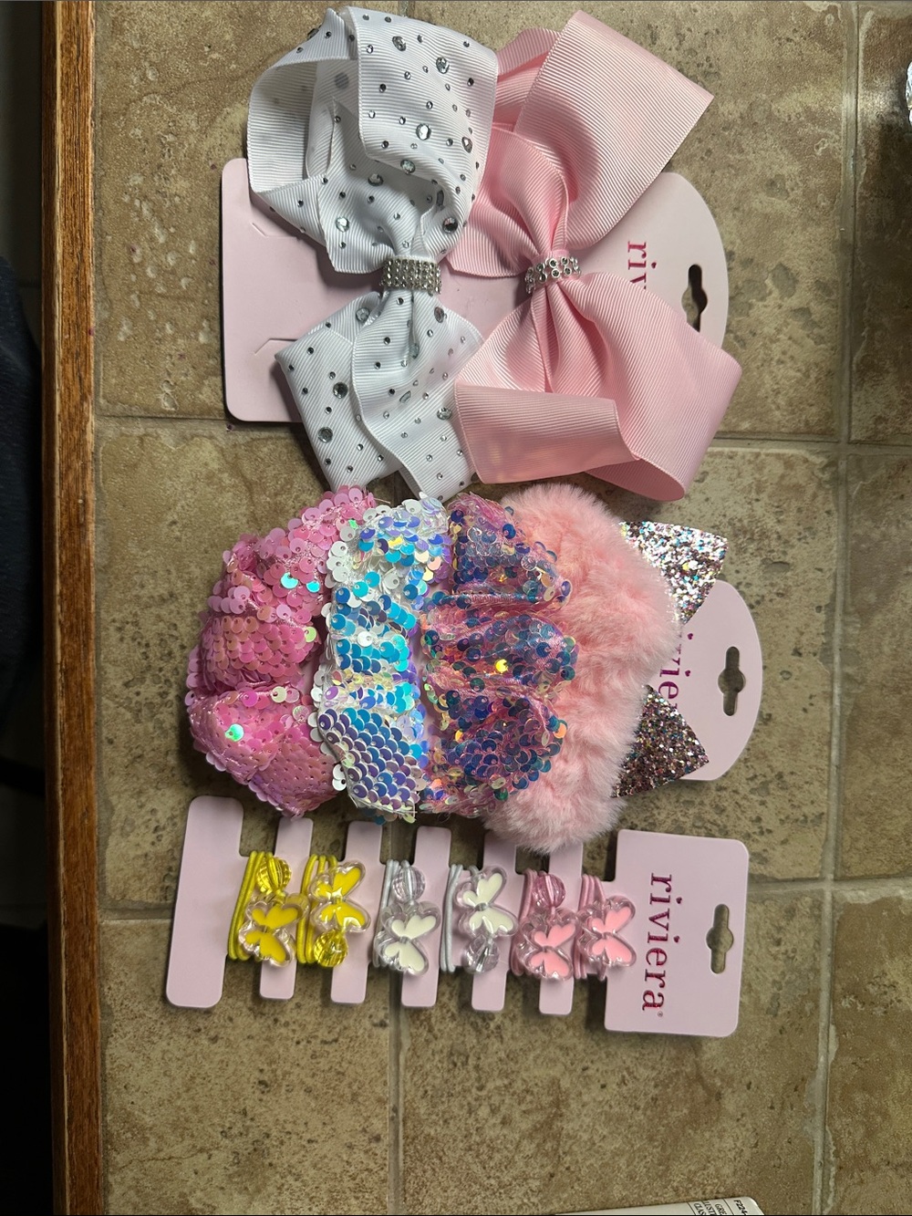 Riviera Pink, White & Yellow Girls' Sequin, Bow & Butterfly Hair Clip Set